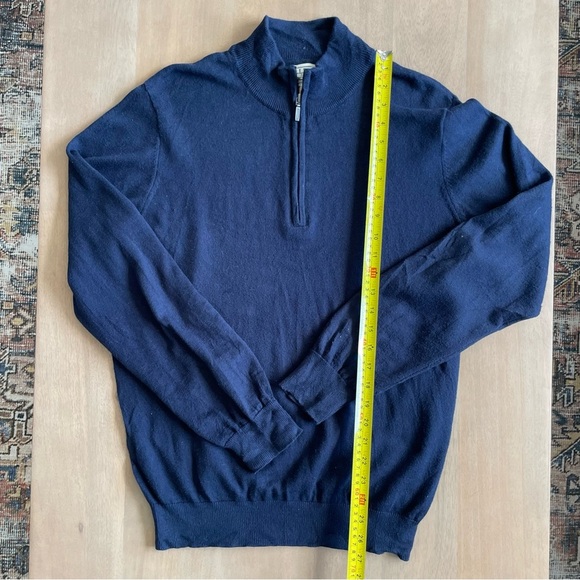 L.L. Bean Men's Navy Wicked Soft Cotton/Cashmere Sweater, Quarter-Zip - Picture 8 of 10